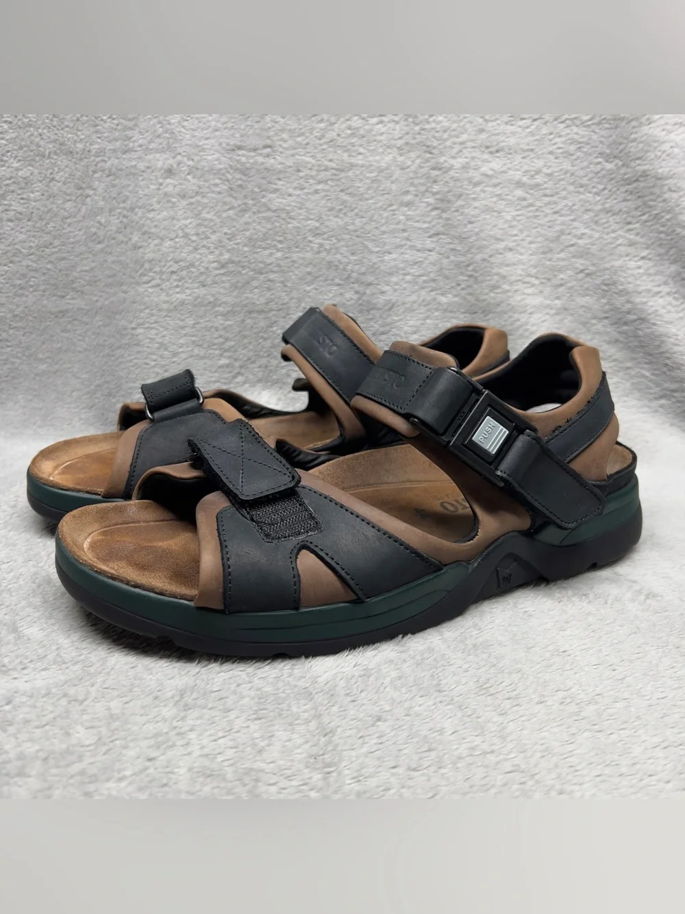 Mephisto Shark Fit Sandals Men's Size 44 US 10 Black Brown Leather Comfort